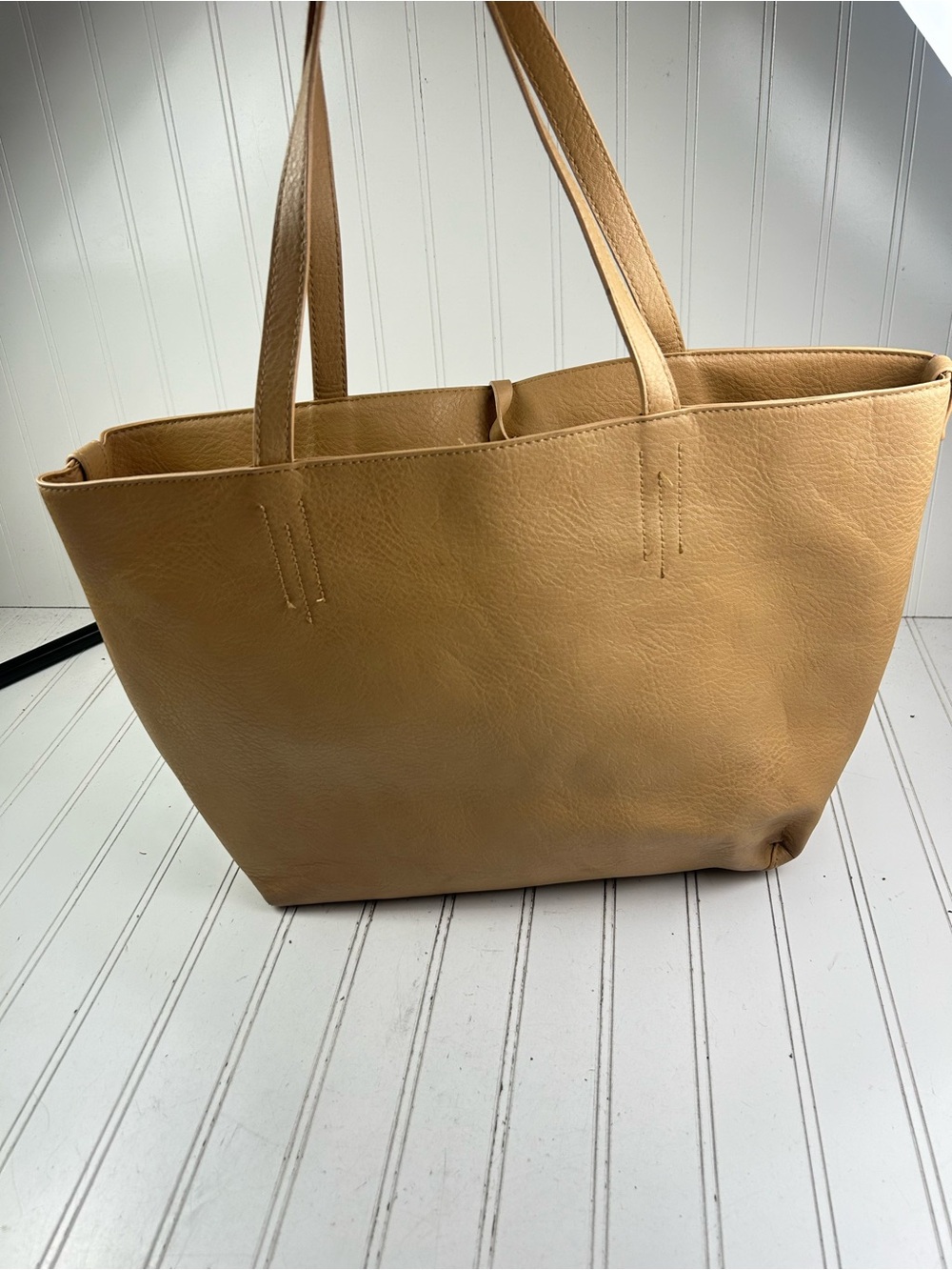 Merona Vintage Y2K Beige Yellow Faux Leather Shoulder and Cosmetic Bag - Picture 3 of 16